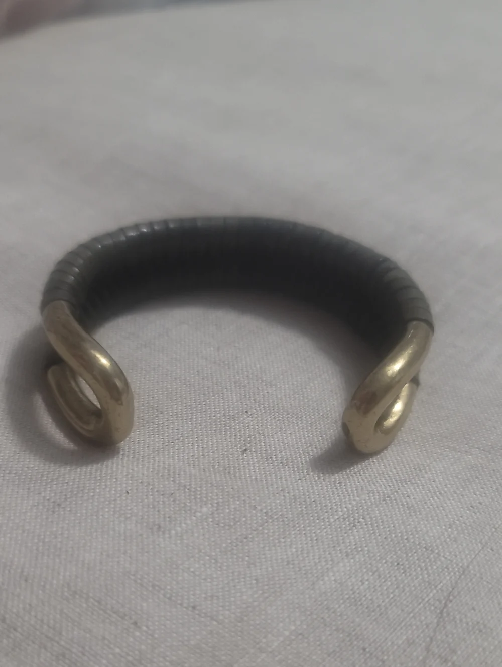 Unisex Black Leather Cuff Bracelet with Gold-Tone Ends